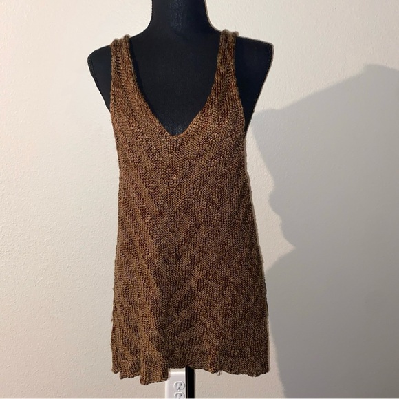 Free People Brown Green Knit Chevron Tank Top Medium - Picture 2 of 9